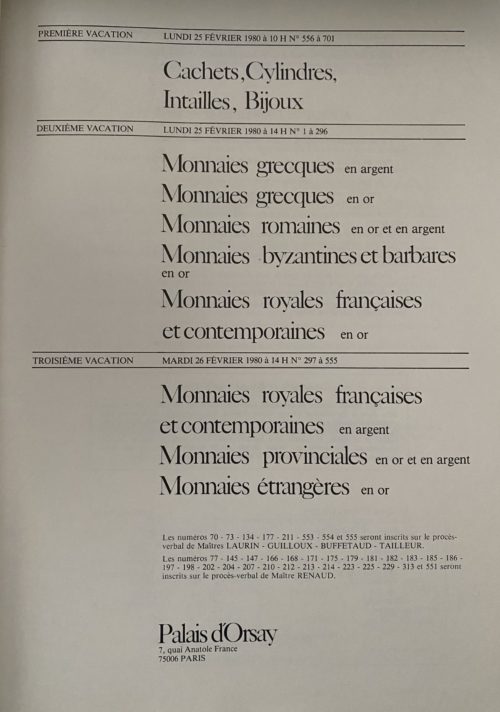 Catalogue vente Palais d'Orsay Numismatique Glyptique 1980 – Image 2
