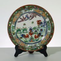 Assiette Porcelaine Chinoise Famille Rose Coqs 19e-20e s.