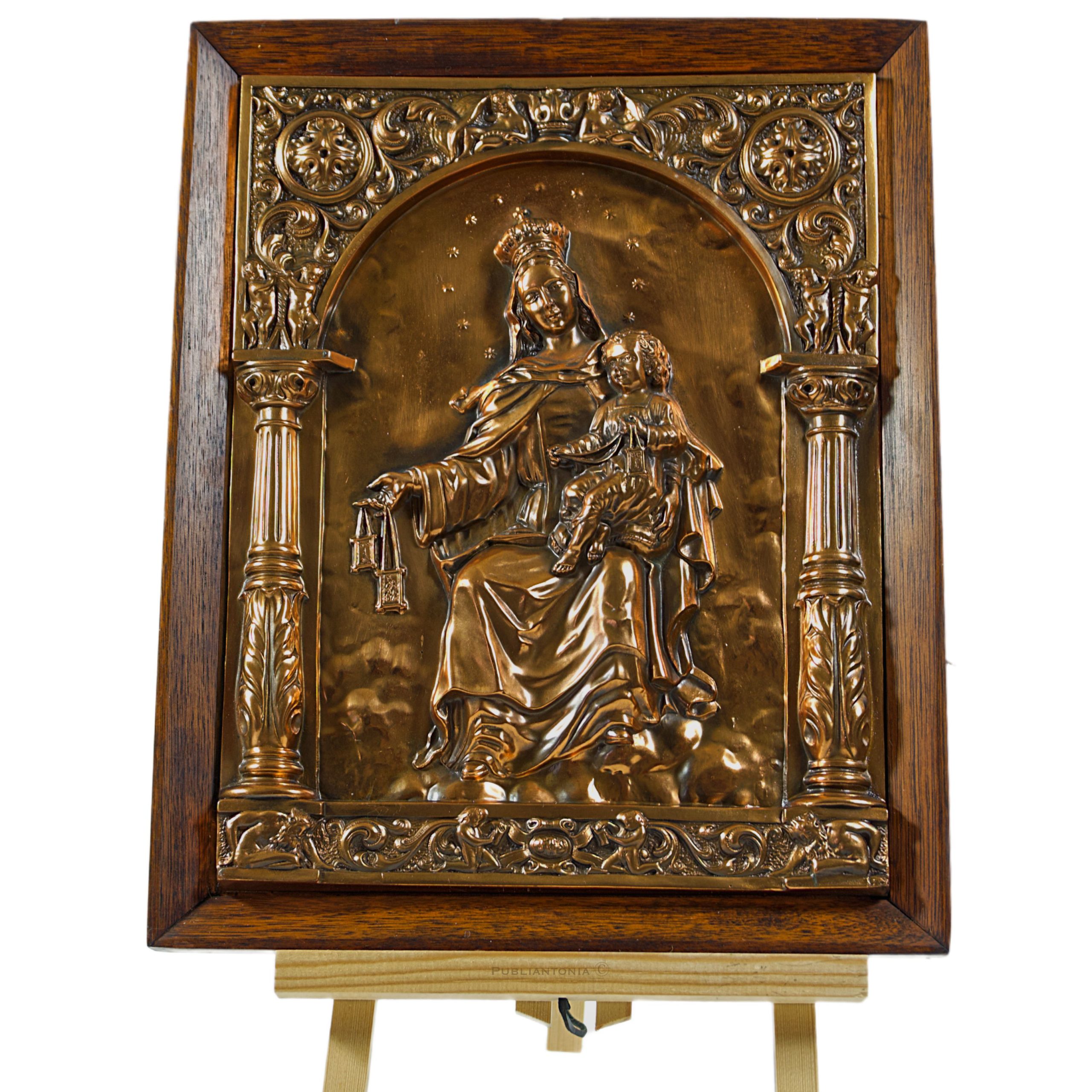 Plaque Murale Relief Vierge du Mont Carmel Cuivre 1950s