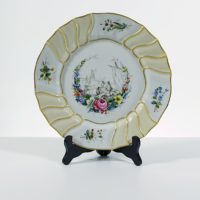 Assiette Porcelaine Décor Main XXe Siècle Marine & Fleurs